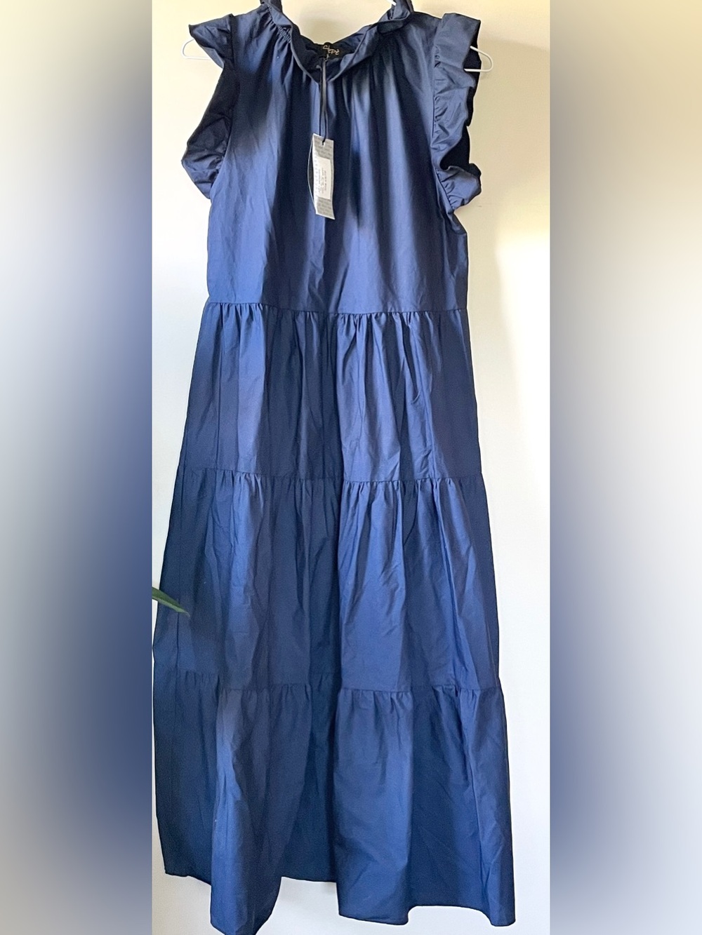 NWT Chepé Navy Blue Cotton Maxi Dress XS Italy Tiered Ruffle Sleeveless - Picture 2 of 6